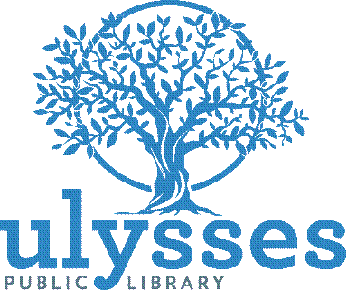 ulysses public library logo - blue tree with circle behind it